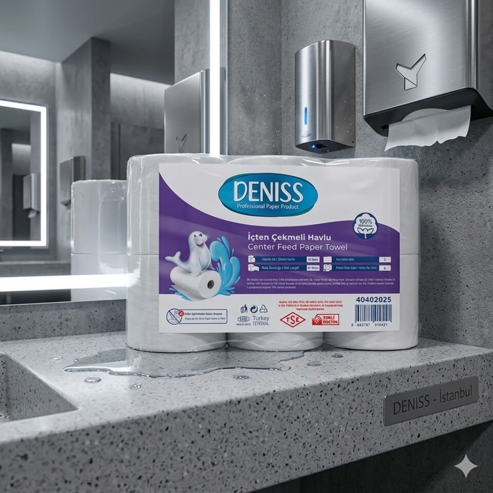 Deniss Eko İçten Çekmeli Havlu 2 Katlı 6 Rulo 2,5 Kg 182 Yaprak 41 Metre