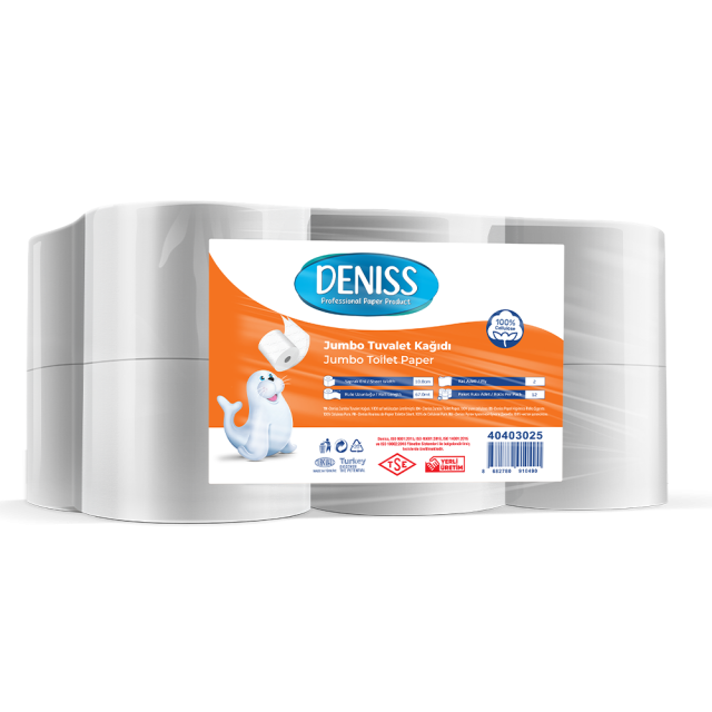 Deniss Eko Jumbo Tuvalet Kağıdı 2 Katlı 12 Rulo 2,5 Kg 244 Yaprak 55 Metre