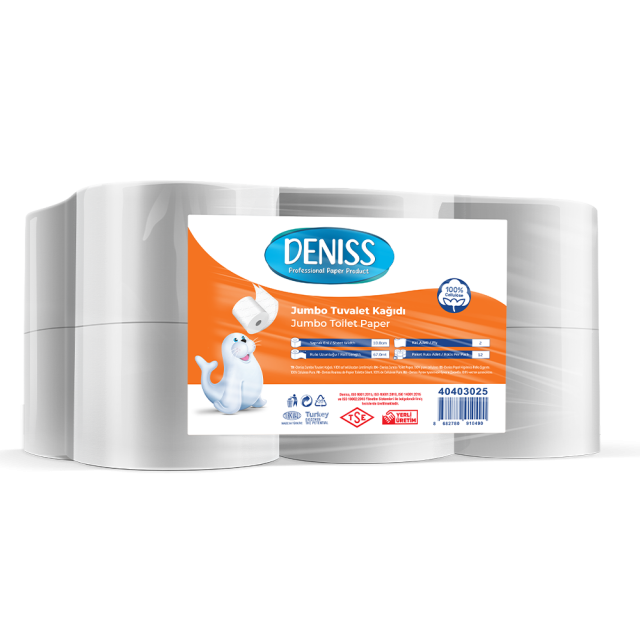 Deniss Eko Jumbo Tuvalet Kağıdı 2 Katlı 12 Rulo 2,5 Kg 244 Yaprak 55 Metre