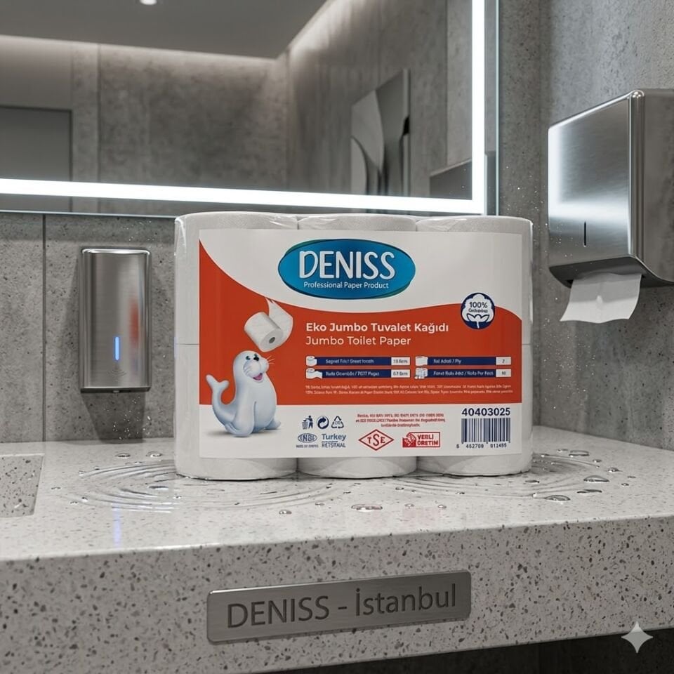 Deniss Eko Jumbo Tuvalet Kağıdı 2 Katlı 12 Rulo 2,5 Kg 244 Yaprak 55 Metre