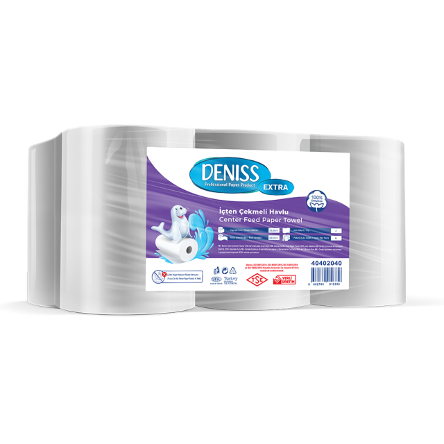 Deniss Extra İçten Çekmeli Havlu 2 Katlı 6 Rulo 4 Kg 302 Yaprak 68 Metre