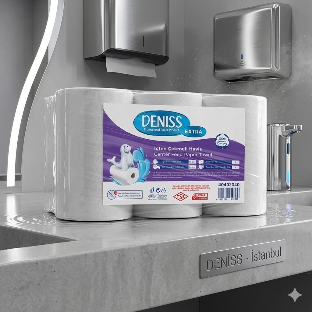 Deniss Extra İçten Çekmeli Havlu 2 Katlı 6 Rulo 4 Kg 302 Yaprak 68 Metre