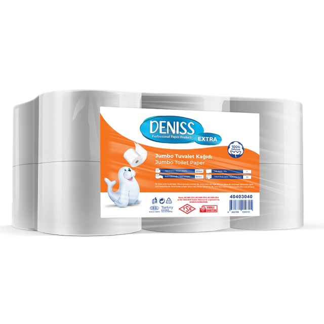 Deniss Extra Jumbo Tuvalet Kağıdı 2 Kat 12 Rulo 4 Kg  409 Yaprak 92 Metre