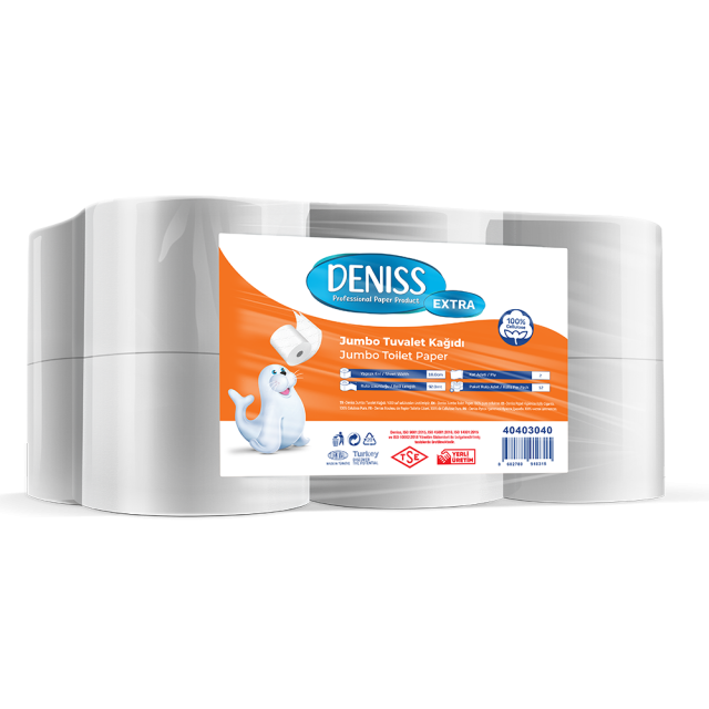 Deniss Extra Jumbo Tuvalet Kağıdı 2 Kat 12 Rulo 4 Kg  409 Yaprak 92 Metre