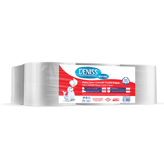 Deniss Extra Maksi İçten Çekmeli Tuvalet Kağıdı 2 Katlı 12 Rulo ( 4 Kg - 622 Yaprak - 140 Metre )