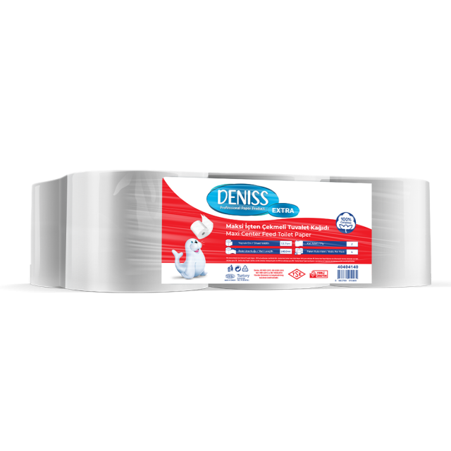 Deniss Extra Maksi İçten Çekmeli Tuvalet Kağıdı 2 Katlı 12 Rulo ( 4 Kg - 622 Yaprak - 140 Metre )