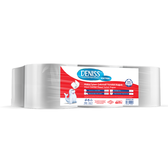 Deniss Extra Maksi İçten Çekmeli Tuvalet Kağıdı 2 Katlı 12 Rulo ( 4 Kg - 622 Yaprak - 140 Metre )