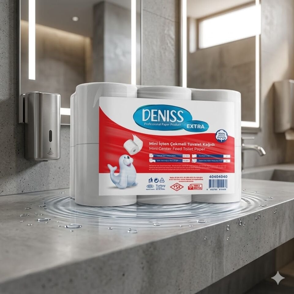 Deniss Extra Mini İçten Çekmeli Tuvalet Kağıdı 2 Katlı 12 Rulo ( 4 Kg - 360 Yaprak - 81 Metre )