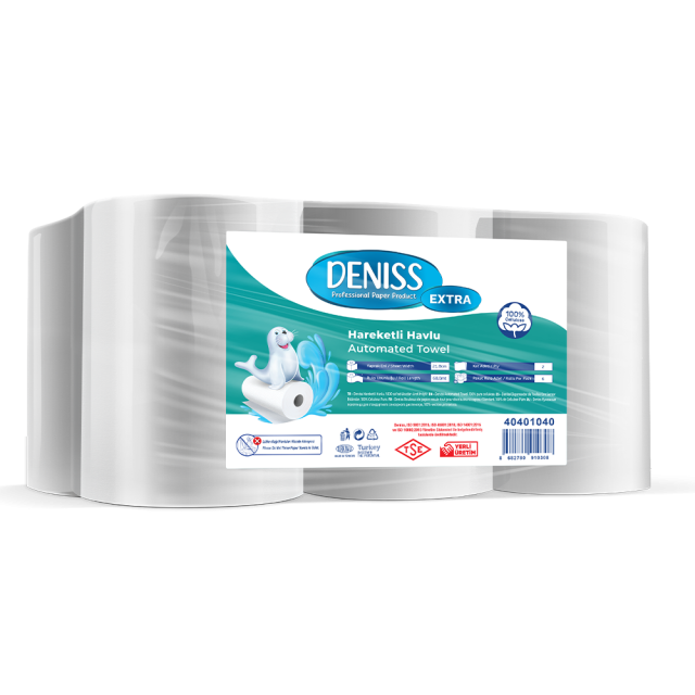 Deniss Extra Sensörlü Dispenser Hareketli Havlu 2 Katlı 6 Rulo 4 Kg 68 Metre