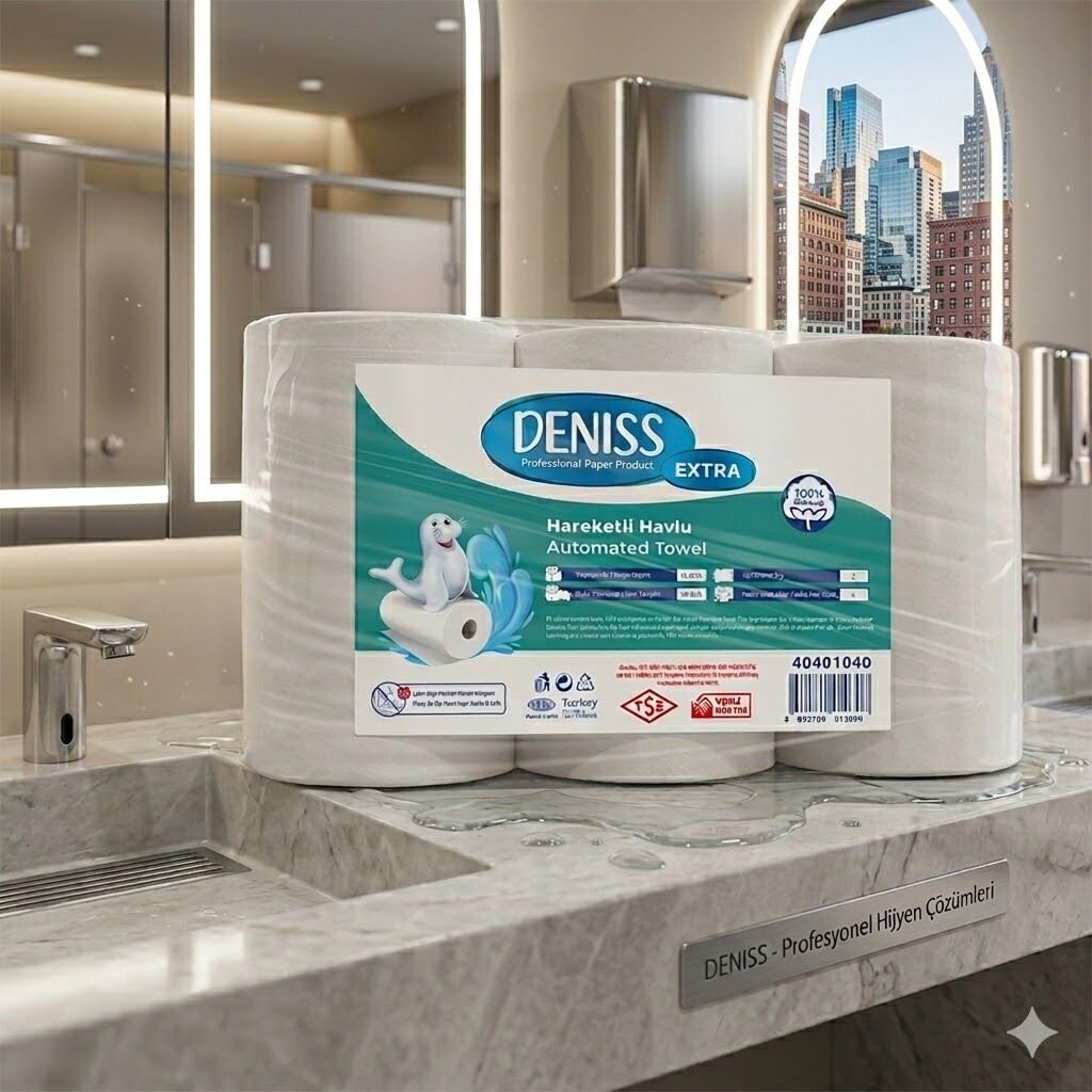 Deniss Extra Sensörlü Dispenser Hareketli Havlu 2 Katlı 6 Rulo 4 Kg 68 Metre
