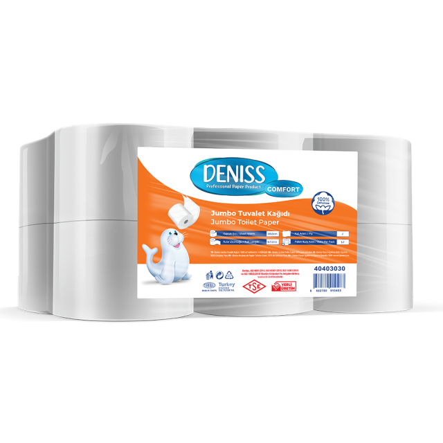 Deniss Standart  Jumbo Tuvalet Kağıdı 2 Kat 12 Rulo 3 Kg 298 Yaprak 67 Metre