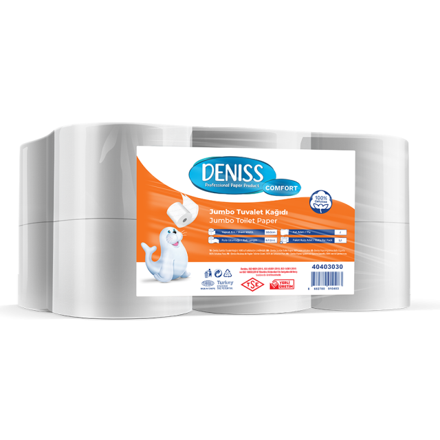 Deniss Standart  Jumbo Tuvalet Kağıdı 2 Kat 12 Rulo 3 Kg 298 Yaprak 67 Metre