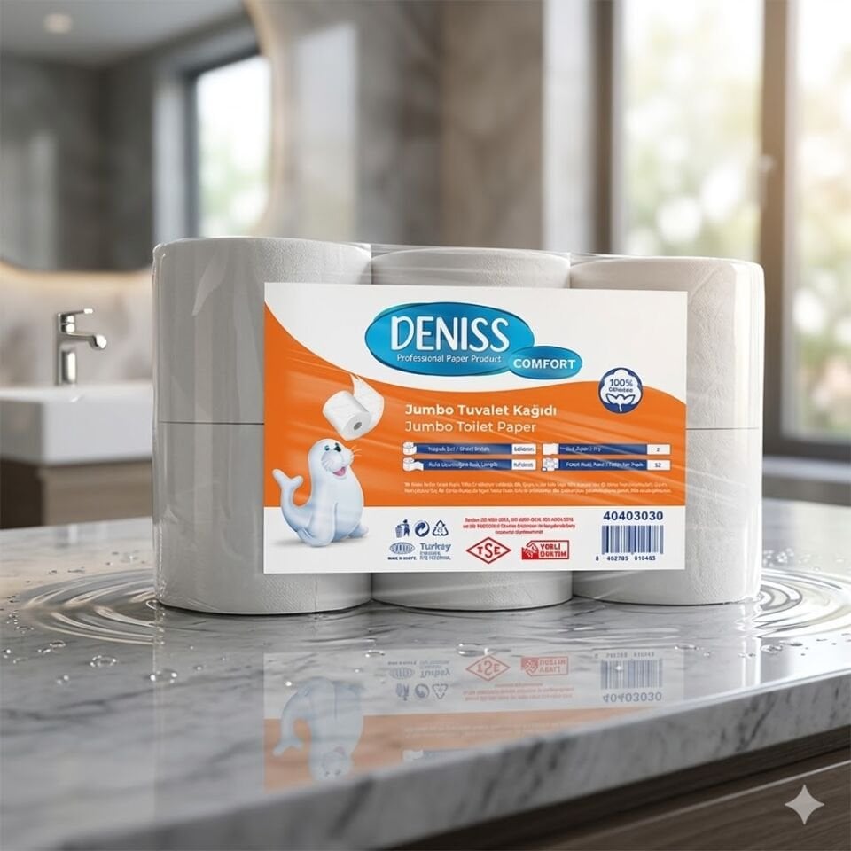 Deniss Standart  Jumbo Tuvalet Kağıdı 2 Kat 12 Rulo 3 Kg 298 Yaprak 67 Metre