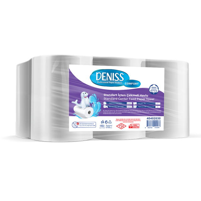 Deniss Standart İçten Çekmeli Havlu 2 Katlı 6 Rulo 3 Kg 222 Yaprak 50 Metre