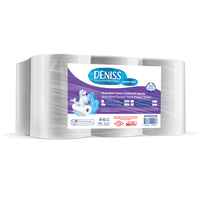 Deniss Standart İçten Çekmeli Havlu 2 Katlı 6 Rulo 3 Kg 222 Yaprak 50 Metre