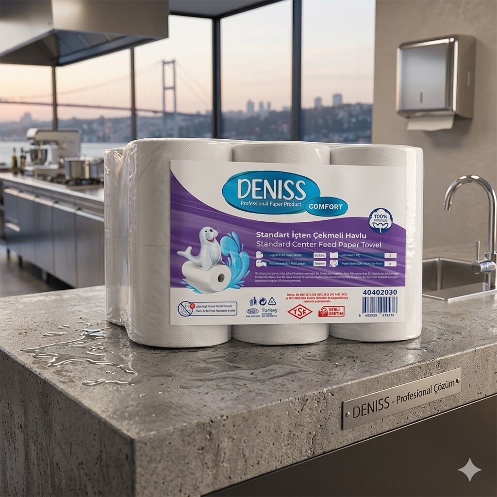 Deniss Standart İçten Çekmeli Havlu 2 Katlı 6 Rulo 3 Kg 222 Yaprak 50 Metre