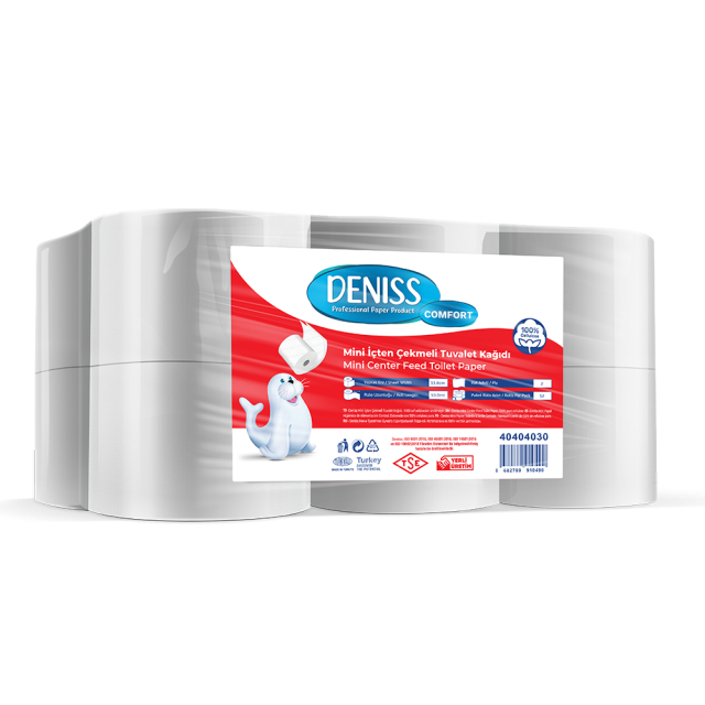 Deniss Standart Mini İçten Çekmeli Tuvalet Kağıdı 2 Katlı 12 Rulo ( 3 Kg - 262 Yaprak - 59 Metre )