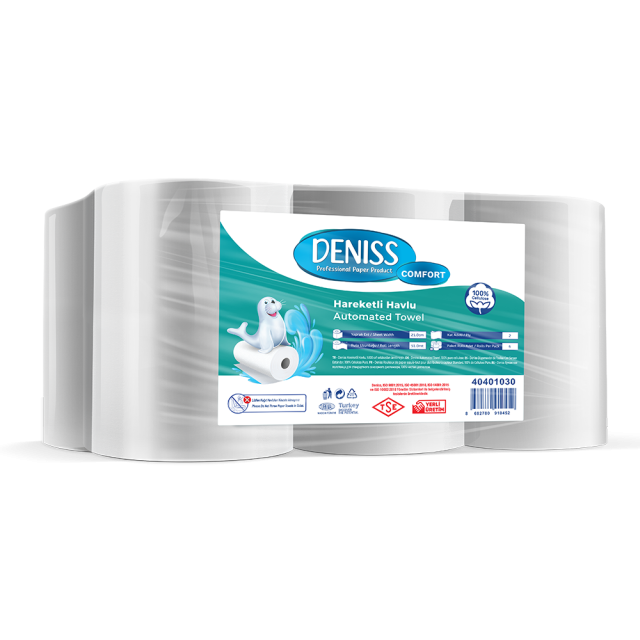 Deniss Standart Sensörlü Dispenser Hareketli Havlu 2 Katlı 6 Rulo 3 Kg 51 Metre