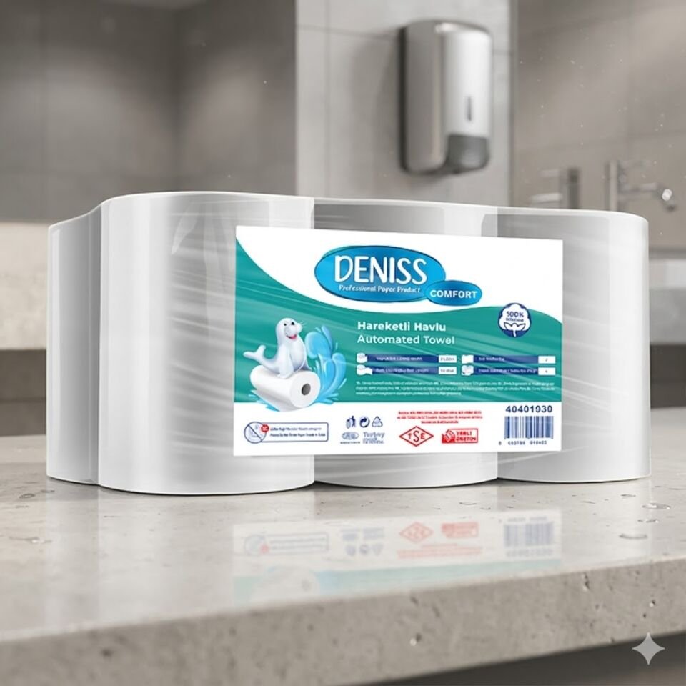 Deniss Standart Sensörlü Dispenser Hareketli Havlu 2 Katlı 6 Rulo 3 Kg 51 Metre