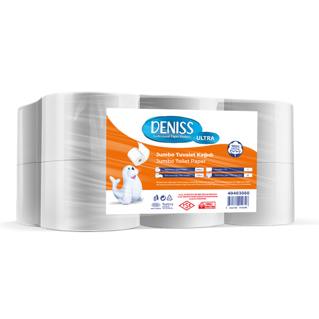 Deniss Ultra Jumbo Tuvalet Kağıdı 2 Katlı 12 Rulo ( 6.4 Kg - 667 Yaprak - 150 Metre )
