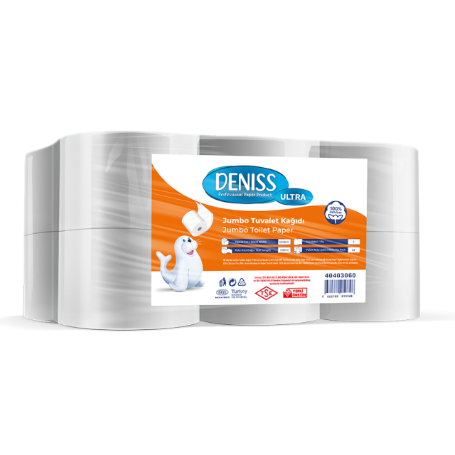 Deniss Ultra Jumbo Tuvalet Kağıdı 2 Katlı 12 Rulo ( 6.4 Kg - 667 Yaprak - 150 Metre )