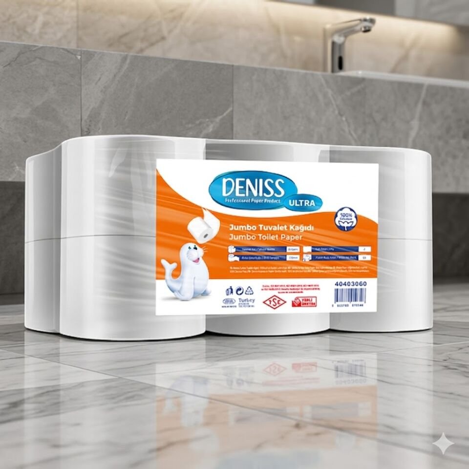 Deniss Ultra Jumbo Tuvalet Kağıdı 2 Katlı 12 Rulo ( 6.4 Kg - 667 Yaprak - 150 Metre )