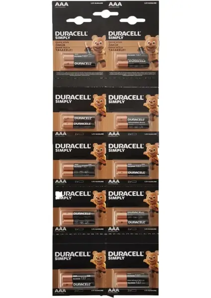 Duracell AAA 2'Li İnce Pil Kartela 10'lu