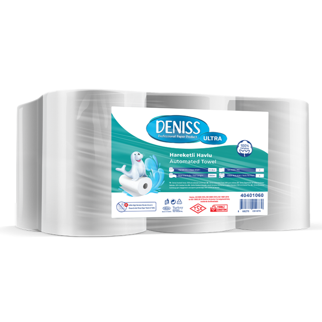 Deniss Ultra Sensörlü Dispenser Hareketli Havlu 2 Katlı 6 Rulo 6 Kg 104 Metre