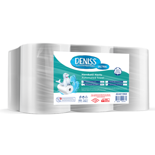 Deniss Ultra Sensörlü Dispenser Hareketli Havlu 2 Katlı 6 Rulo 6 Kg 104 Metre