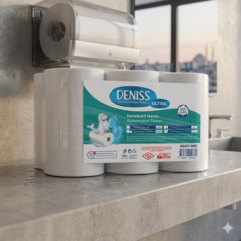 Deniss Ultra Sensörlü Dispenser Hareketli Havlu 2 Katlı 6 Rulo 6 Kg 104 Metre