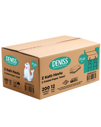 Deniss Z Katlama Havlu 200 lü  21*23 cm ( 200*12 ) 4,3 Kg