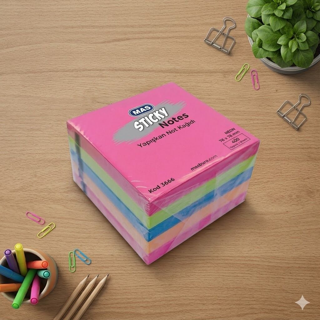 Mas Renkli Yapışkan Not Kağıdı 76*76 Mm Kod:3666 Post-İt