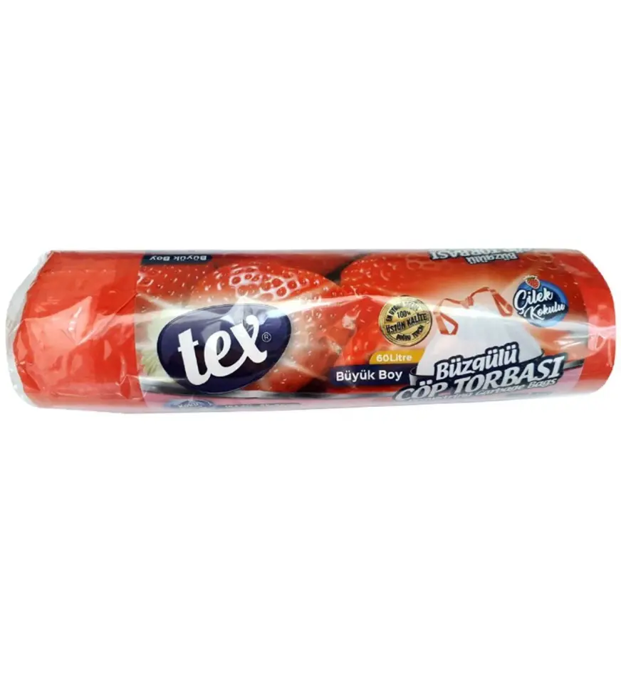 Tex Çöp Poşet Büzgülü Büyük Çilek Kokulu 65*70 25 Rulo