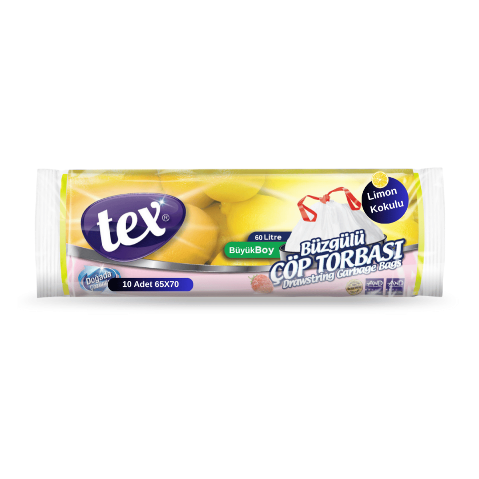 Tex Çöp Poşet Büzgülü Büyük Limon Kokulu 65*70 25 Rulo