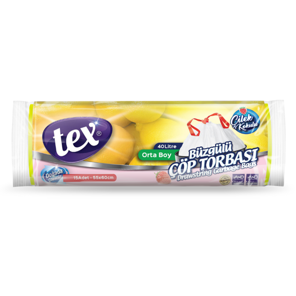 Tex Çöp Poşeti Büzgülü Orta Limon Kokulu 55*60 25 Rulo