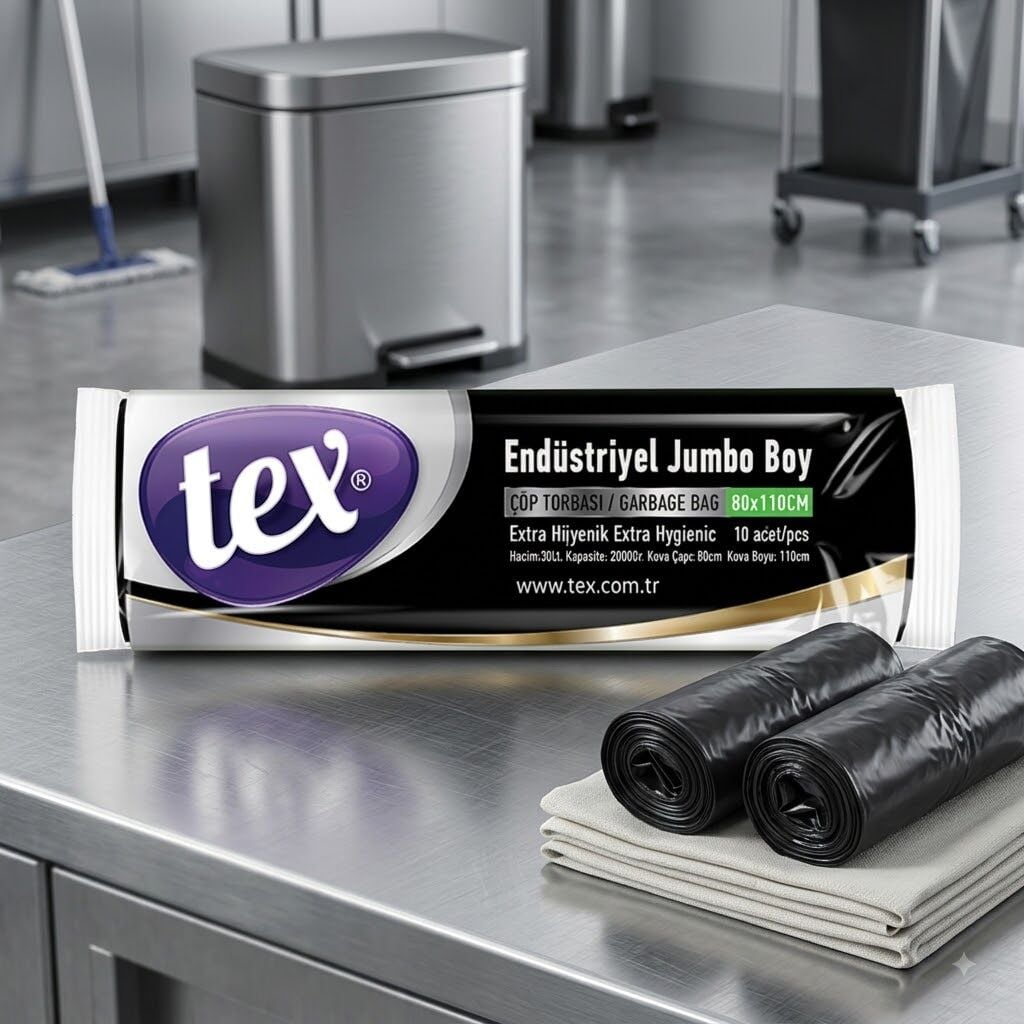 Tex Endüstriyel Jumbo Boy Çöp Torbası Siyah 80X110 Cm 20 Rulo