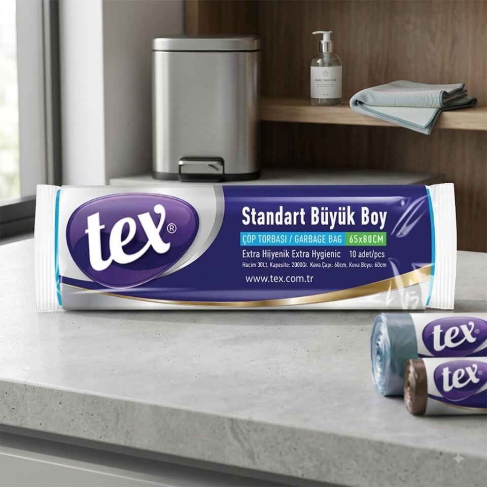 Tex Büyük Boy Çöp Torbası Mavi 65X80 Cm 50 Rulo