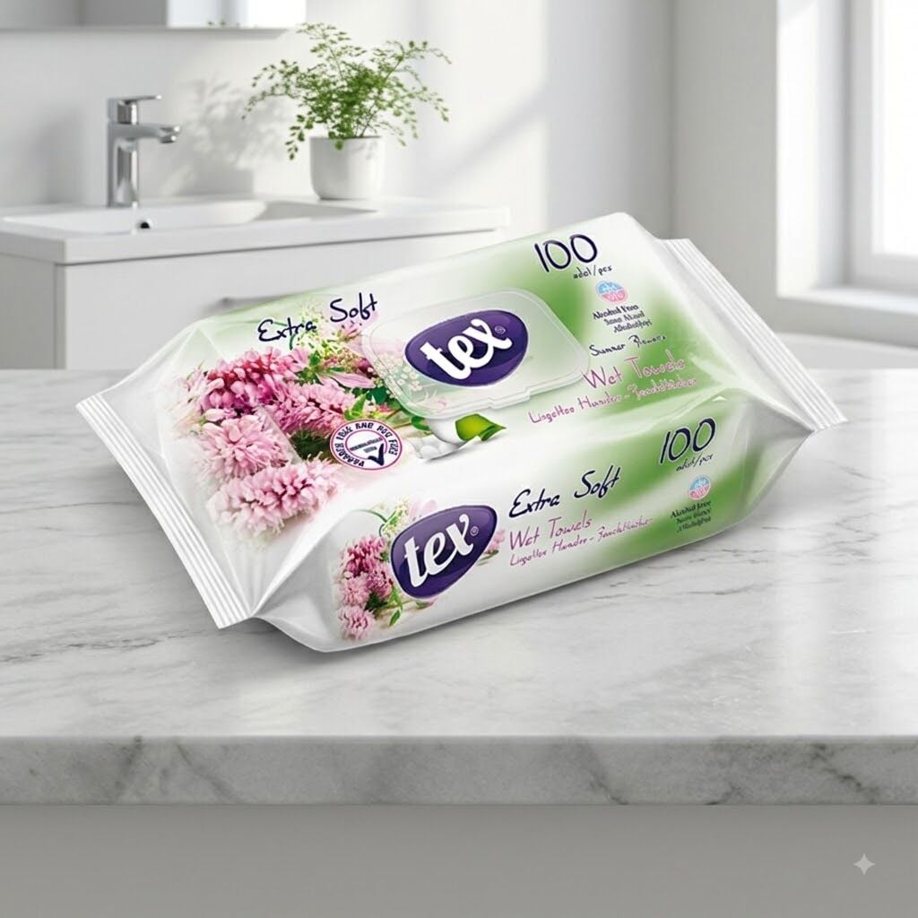 Tex Baby Islak Havlu 100'Lü Yaz Çiçeği 24 Paket