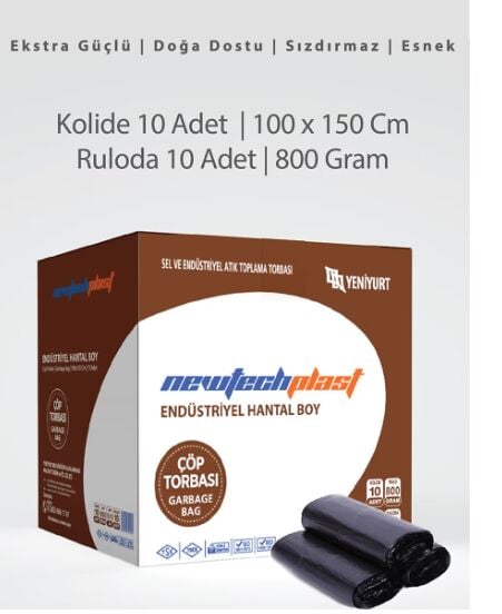 Newtech Plast Endüstriyel Hantal Boy Siyah Çöp Poşeti  100*150   1000 Gr