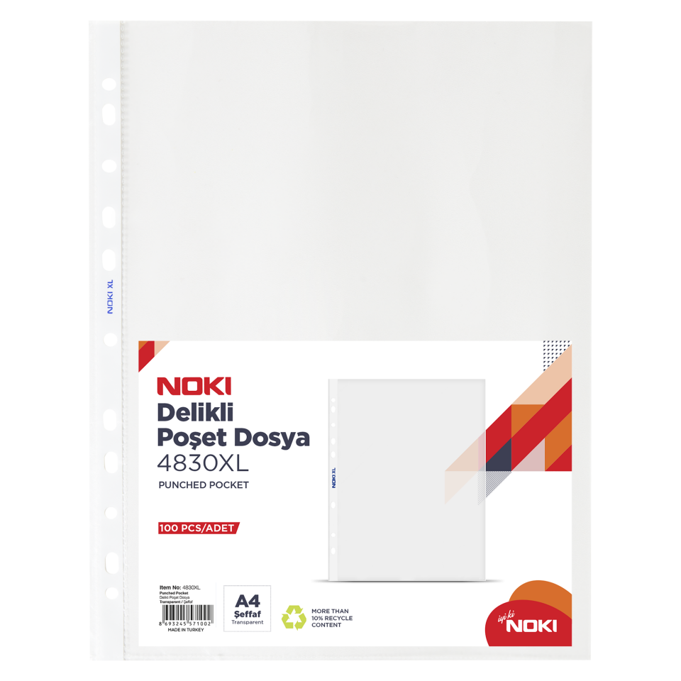 Noki 4830 Hd Delikli Poşet Dosya  A4 55 Mikron 100 Lü