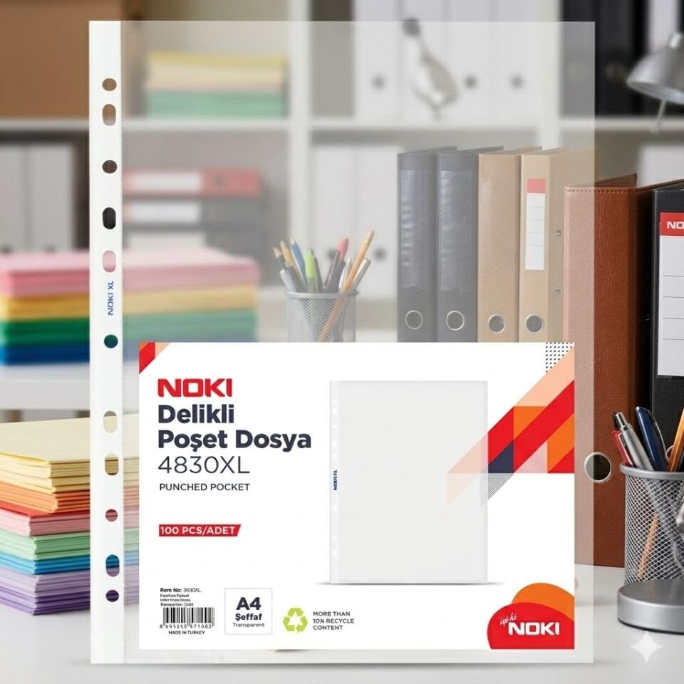 Noki 4830 Hd Delikli Poşet Dosya  A4 55 Mikron 100 Lü