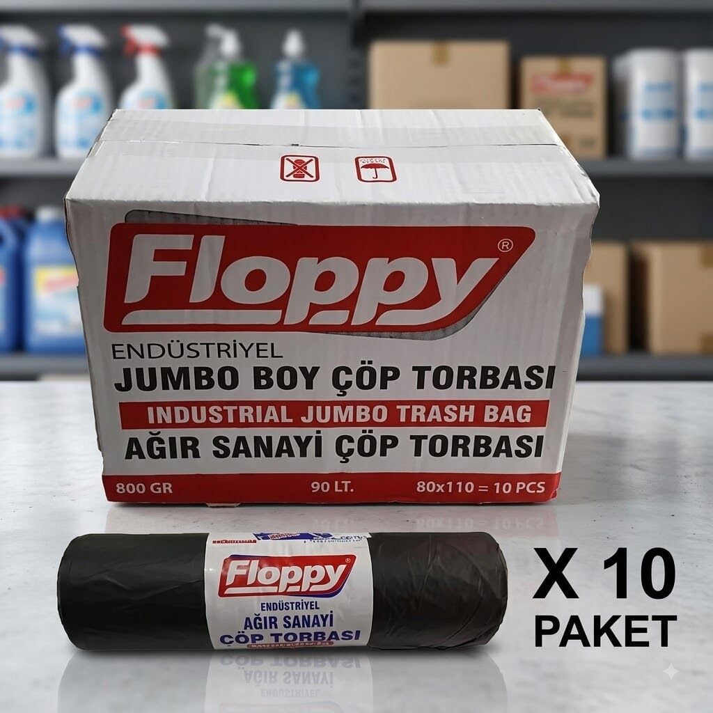Floppy Jumbo Çöp Poşeti Siyah 800 Gr 80*110 10 Rulo