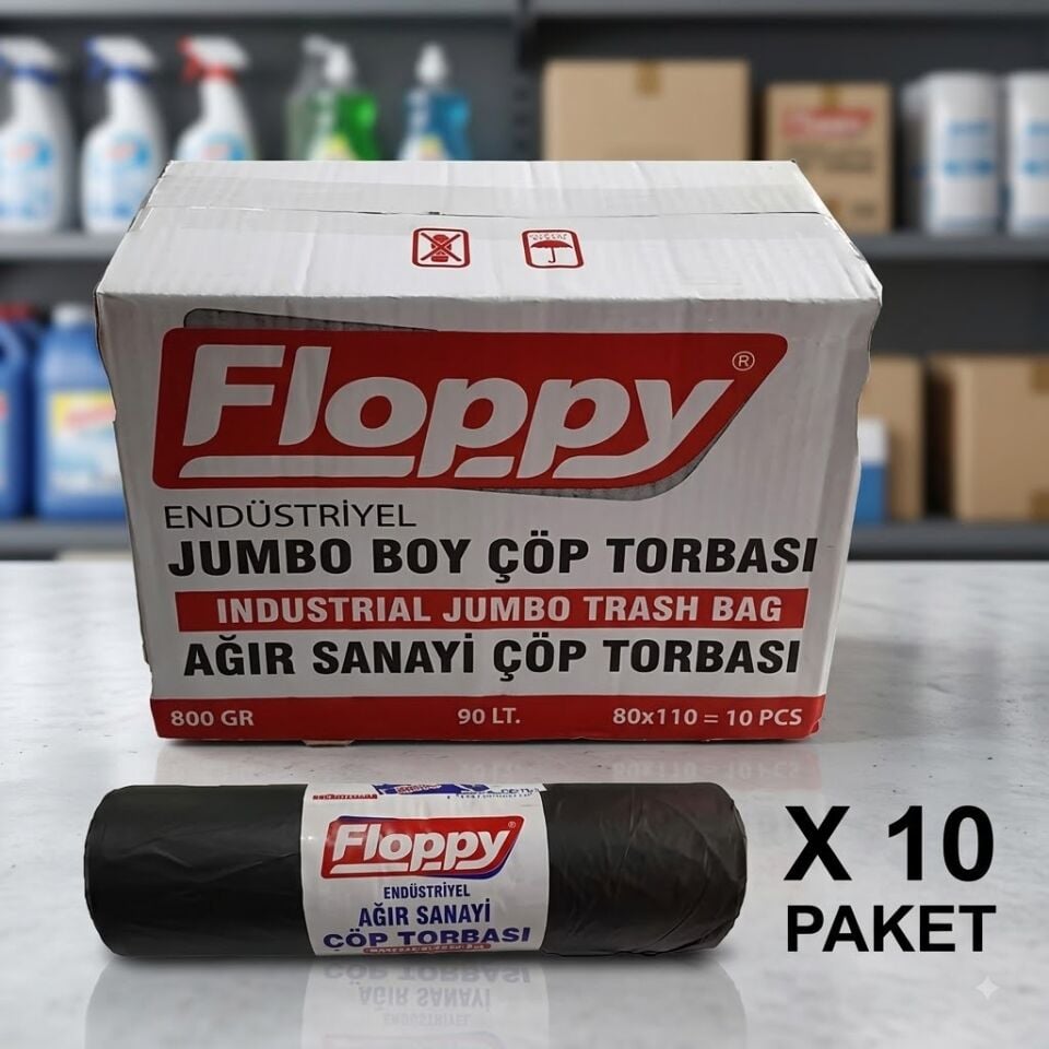 Floppy Jumbo Çöp Poşeti Siyah 800 Gr 80*110 10 Rulo