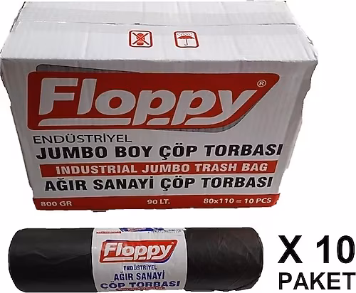 Floppy Jumbo Çöp Poşeti Siyah 800 Gr 80*110 10 Rulo