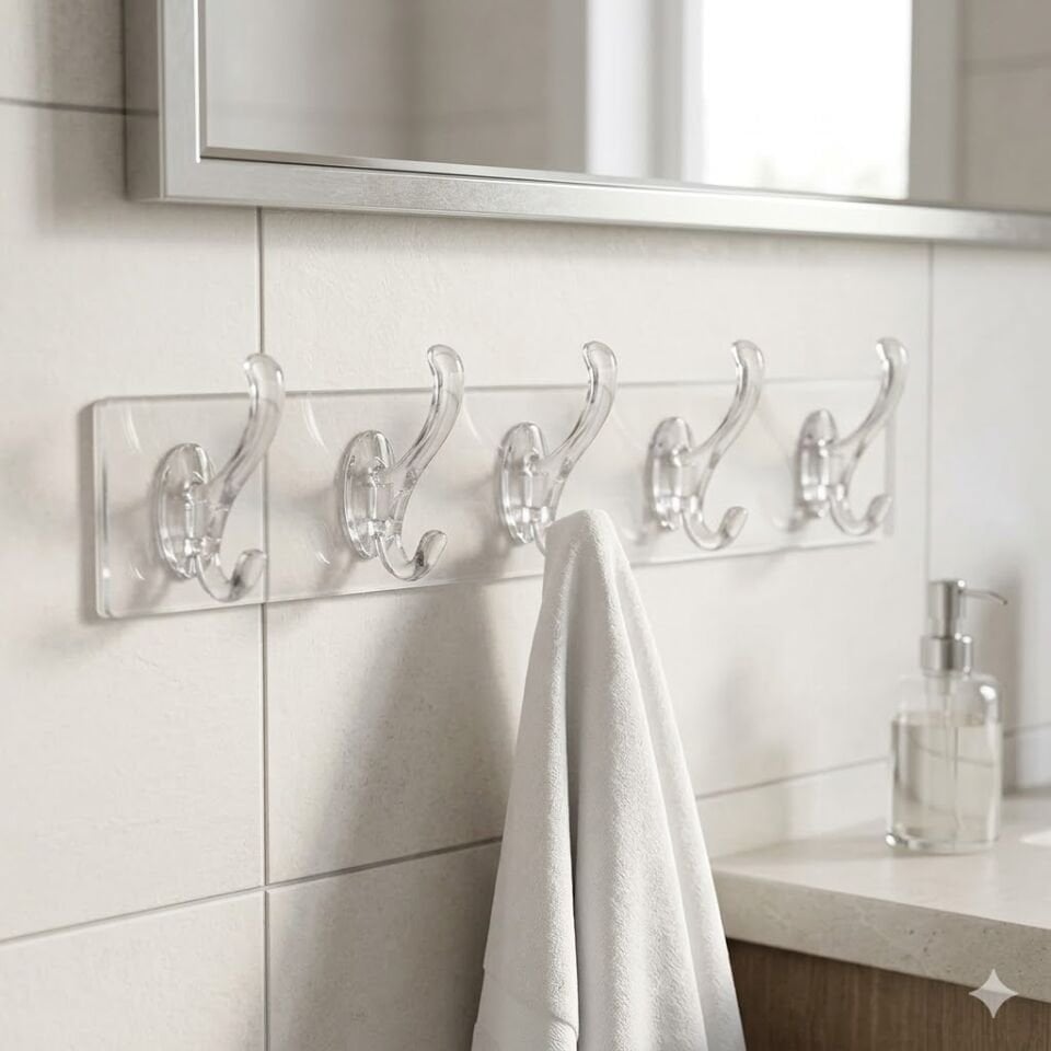 Silikonlu 5 Kollu Şeffaf Yapışkan Askı