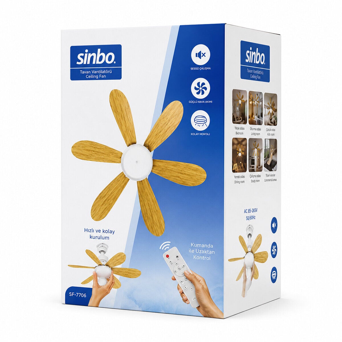 Sinbo Sf-7708 Tavan Vantilatör Avize Lamba Ahşap Görünümlü