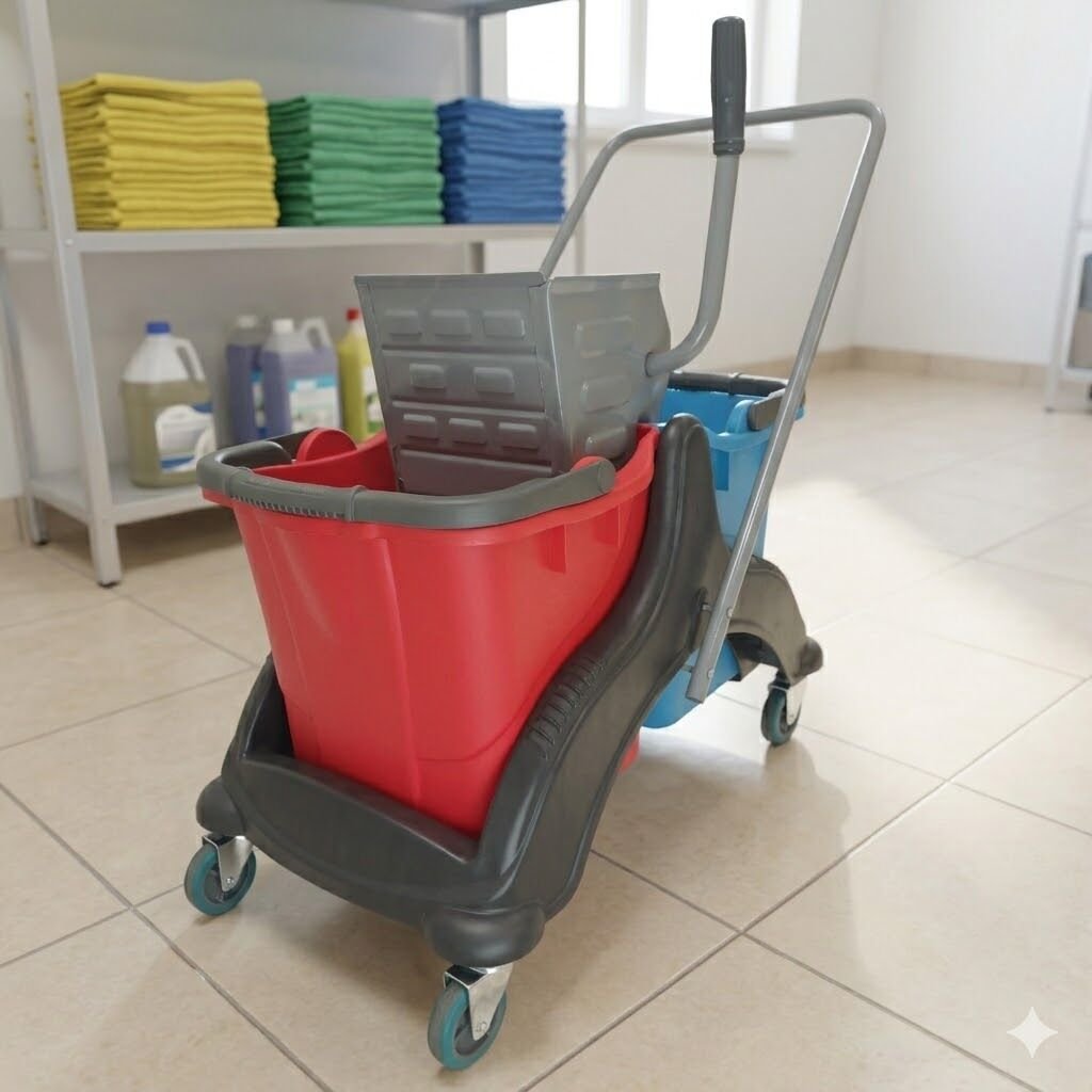 Mimoza Plastik Set Temizlik Arabası Metal Presli (Mp791), Mimoza Kovalı (Sk800) Sepetsiz, Metal Tekerlekli 2X25 Lt