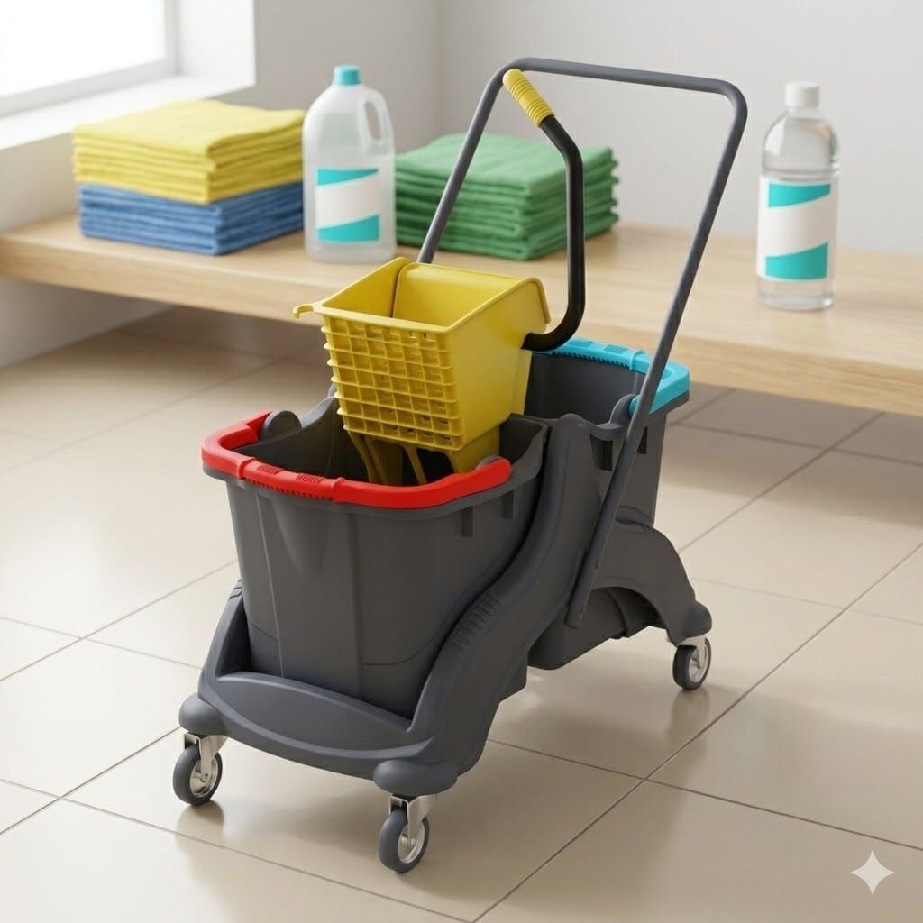 Mimoza Plastik Set Temizlik Arabası Enjoy Plastik Presli Metal Tekerlekli 2X25 Lt