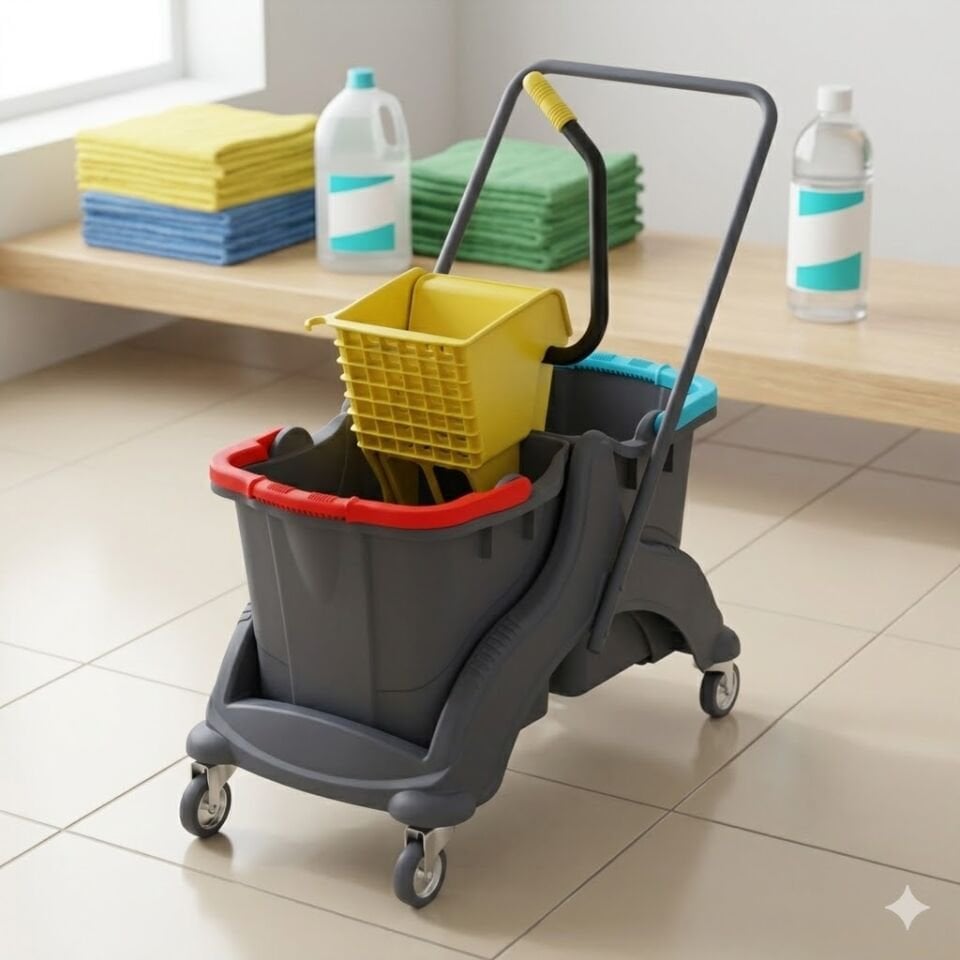 Mimoza Plastik Set Temizlik Arabası Enjoy Plastik Presli Metal Tekerlekli 2X25 Lt