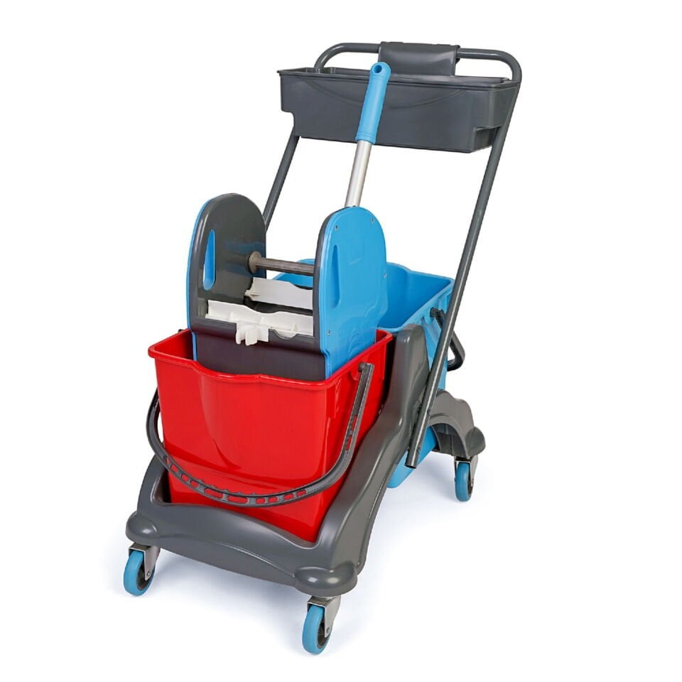 Karizma Plastik Set Temizlik Arabası Mimoza Presli Karizma Kovalı Set Üst Sepetli 2X18 Lt